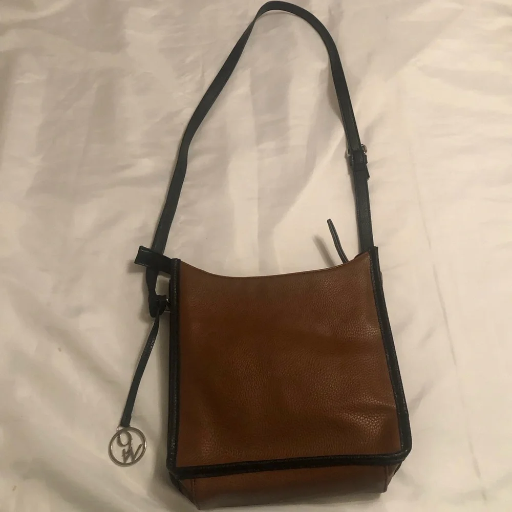Nine West Brown and Black Pebbled Leather crossbody Messenger